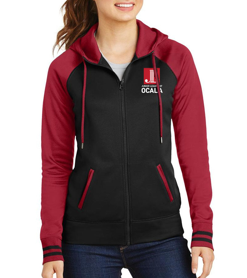 JL Ocala Women's Embroidered "Logo" Varsity Fleece Full-Zip Hooded Jacket