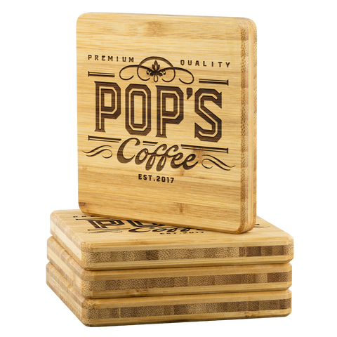 Pop's Coffee "Logo" Bamboo Coaster Set