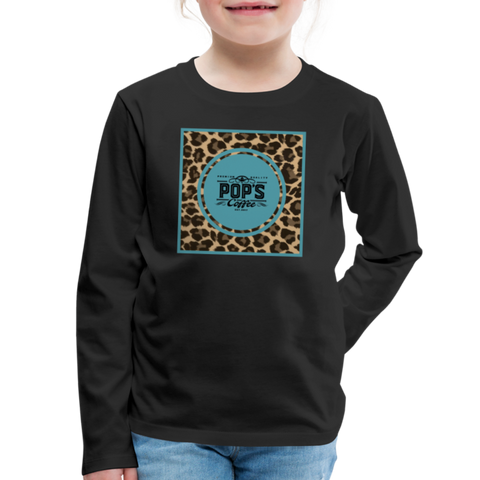 Pop's Coffee "Leopard Logo" Kids' Premium Long Sleeve T-Shirt - black