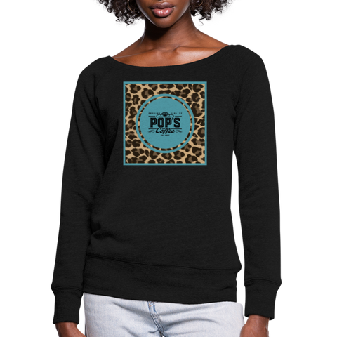 Pop's Coffee "Leopard Logo" Women's Wideneck Sweatshirt - black