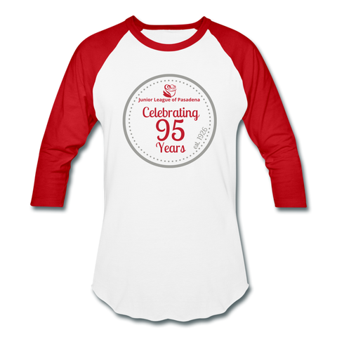 JL Pasadena "95th Anniversary" Unisex Baseball T-Shirt - white/red