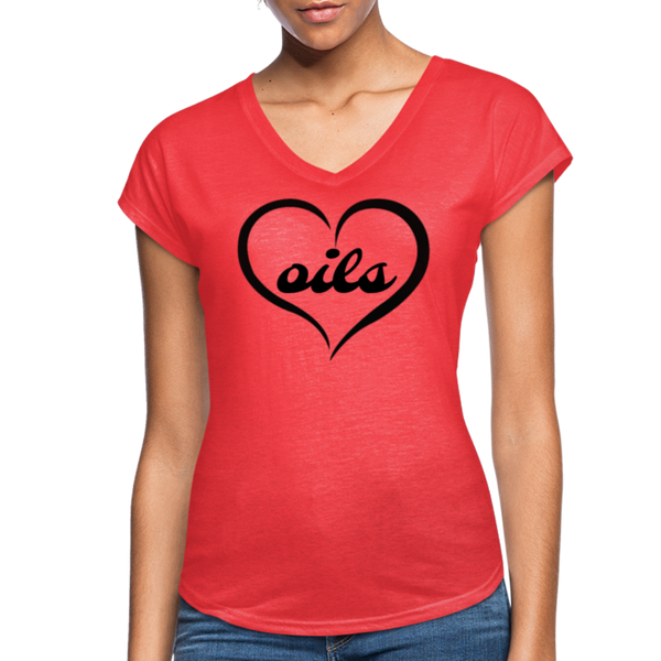 Essentially Me "Love Oils" Women's Tri-Blend V-Neck T-Shirt - heather red