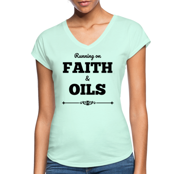 Essentially Me "Faith & Oils" Women's Tri-Blend V-Neck T-Shirt - mint