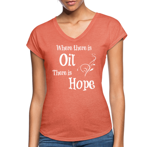 Essentially Me "Where There Is Oil" Women's Tri-Blend V-Neck T-Shirt - heather bronze