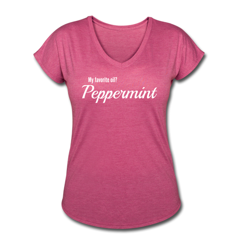 Essentially Me "Peppermint" Women's Tri-Blend V-Neck T-Shirt - heather raspberry