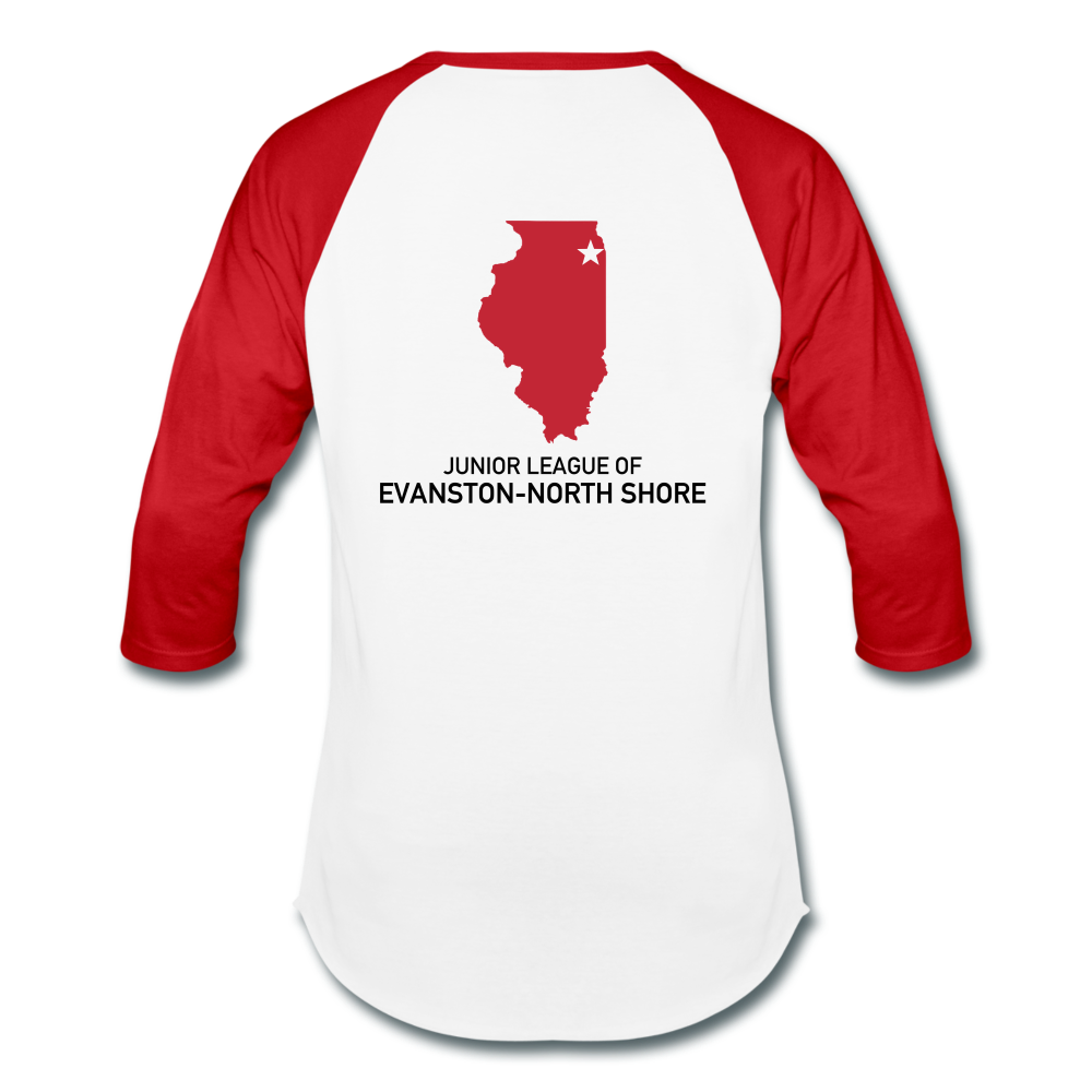 JL Evanston-North Shore Unisex Baseball T-Shirt - white/red