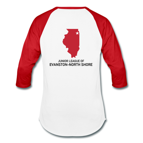 JL Evanston-North Shore Unisex Baseball T-Shirt - white/red