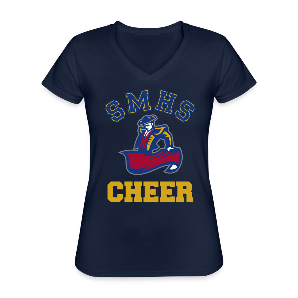 SMHS Pom & Cheer "Cheer" Women's V-Neck T-Shirt - navy