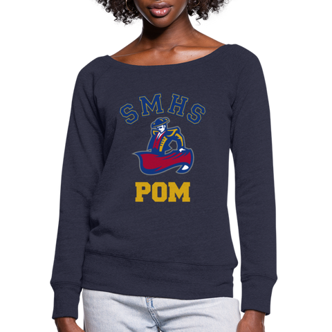 SMHS Pom & Cheer "Pom" Women's Wide Neck Sweatshirt - melange navy