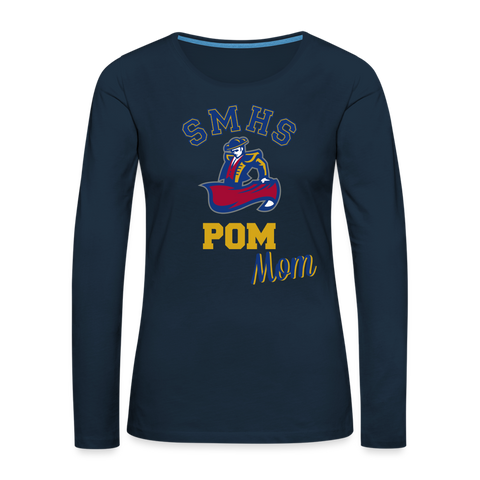 SMHS Pom & Cheer Women's "Pom Mom" Long Sleeve T-shirt - deep navy